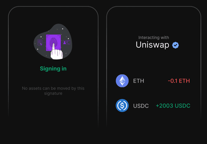Pocket Universe popup showing which assets move in a Uniswap swap